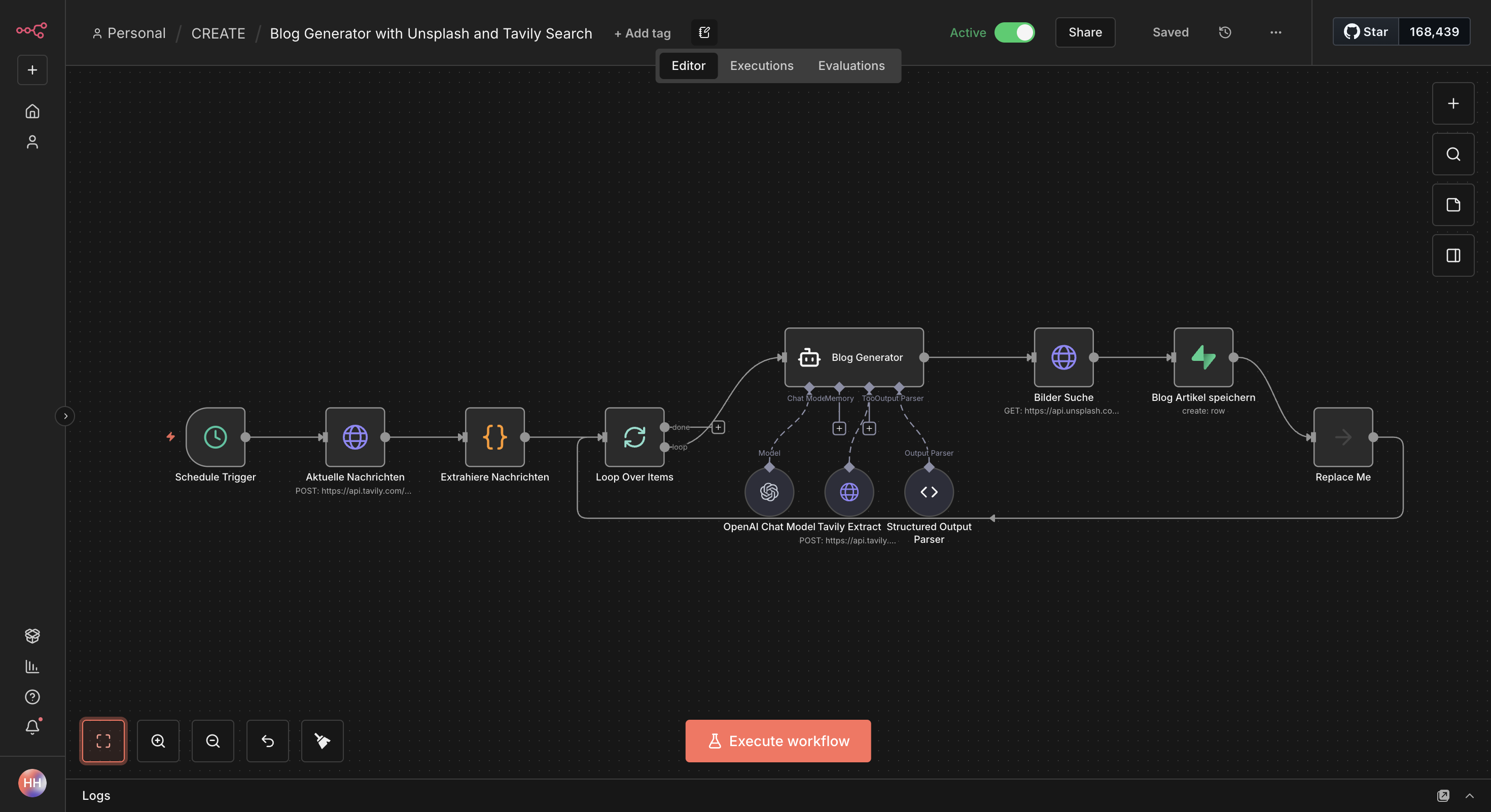 Blog Generator mit Unsplash und Tavily Search