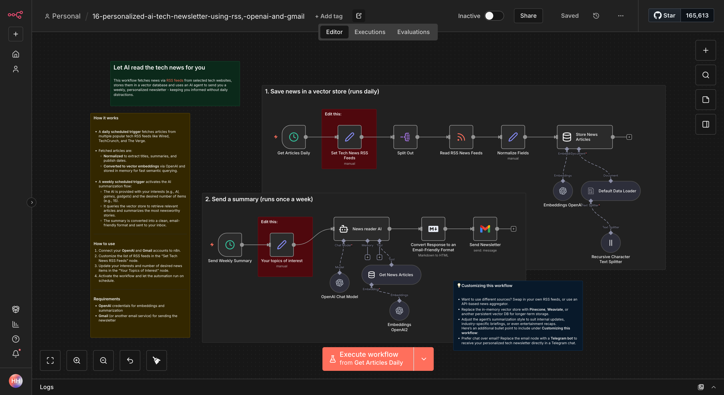 Personalisierter KI-Tech-Newsletter mit RSS, OpenAI und Gmail